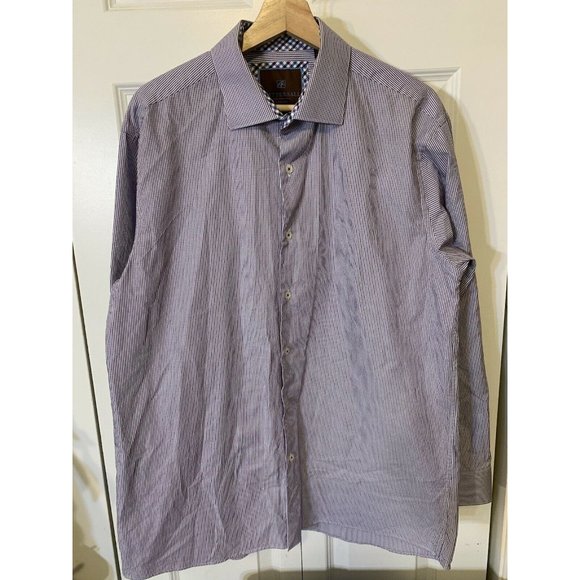 Tattersall London Long Sleeve Cotton Shirt Men’s Sz XL 17 34/35 striped purple - Picture 5 of 8